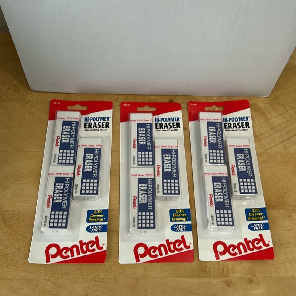 Pentel Hi-Polymer Block Eraser, Large, 3 Pack, White (ZEH10BP3-K6)